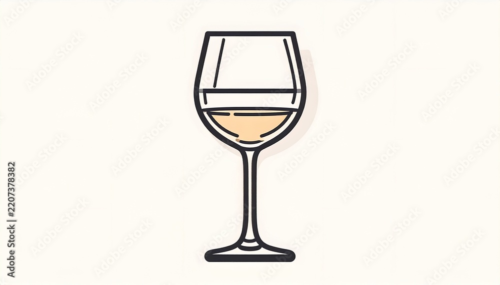 Fototapeta premium A minimalist vector illustration of a single glass filled with white wine.