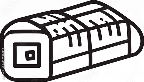 Minimalist black and white line drawing of a closed treasure chest or storage trunk.