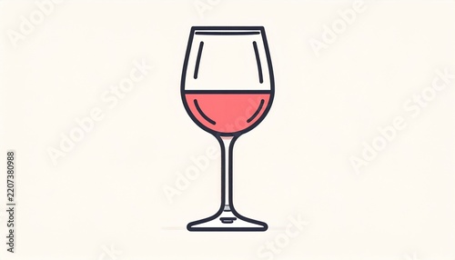 A minimalist flat vector illustration of a wine glass filled with pink liquid.