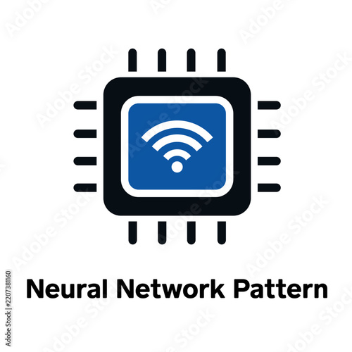Neural Network Pattern Icon with Microchip Processor and Wireless Wifi Signal Symbol for Smart Technology and AI Computing