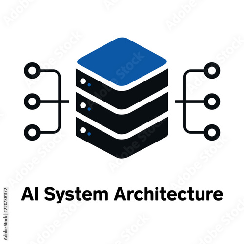 Artificial Intelligence System Architecture Icon featuring Server Stack and Network Connections