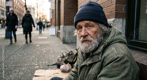Homeless Man Living on the Streets of an American City, Documentary Style Portrait