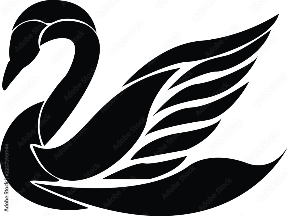 Obraz premium Elegant black swan silhouette design representing grace and beauty, a majestic bird vector illustration with flowing lines, perfect for logos, branding, or decorative graphic elements