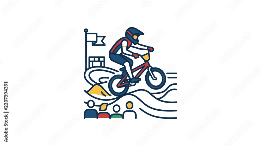 Obraz premium Extreme BMX Cyclist Jumping Over Dirt Track During Competition Event