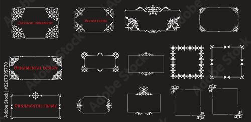 Set of vintage decorative borders and ornate corner frames for elegant wedding invitations and graphic design projects