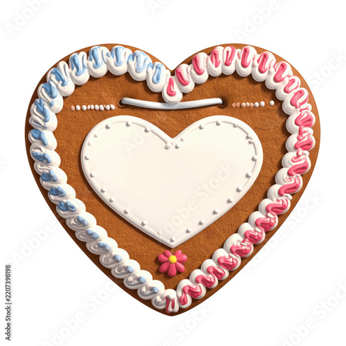 Heart Shaped Gingerbread Cookie Decorated With White and Pink Icing on Green Background