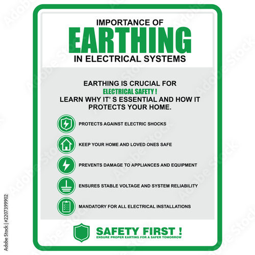importance of earthing in electrical system. Infographic vector