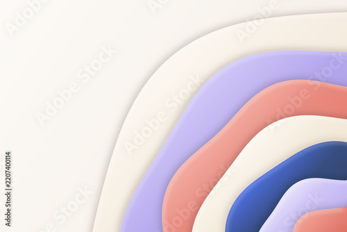 Layered paper cut waves in cream, lavender, coral and blue, abstract background, 3D illustration