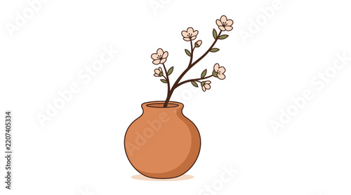 Cherry Blossom Branch in Vase Vector Illustration