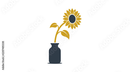 Sunflower in Vase Vector Illustration