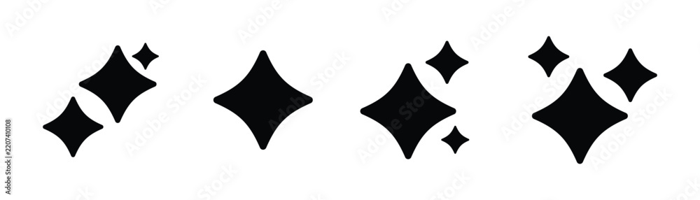 Obraz premium Four sparkle and shining star vector icons set for magic clean brightness special effect and UI interface decoration elements