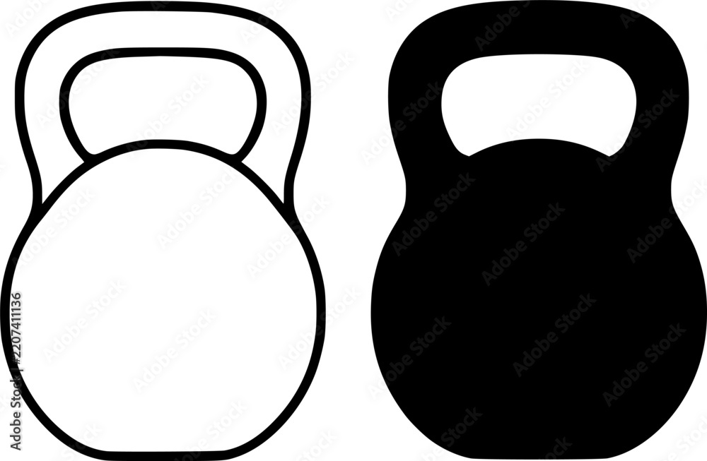 Obraz premium Vector illustration of kettlebell icons in outline and silhouette styles, for app UI/UX design