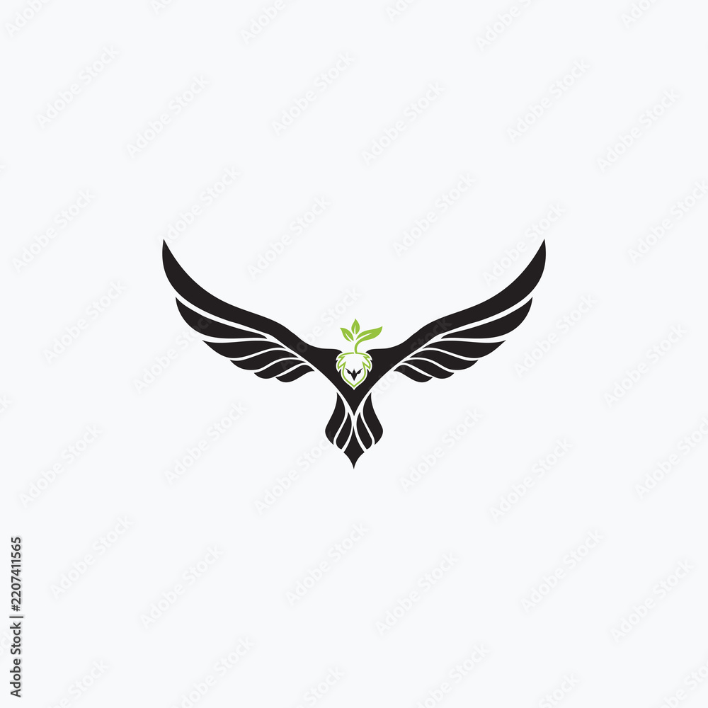 Fototapeta premium Eagle logo with leaf combination, Vector Illustration.