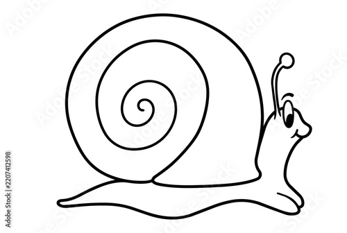 Playful happy snail sliding along with a smile in a white background