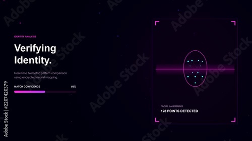 Digital identity verification HUD animation with face scanning