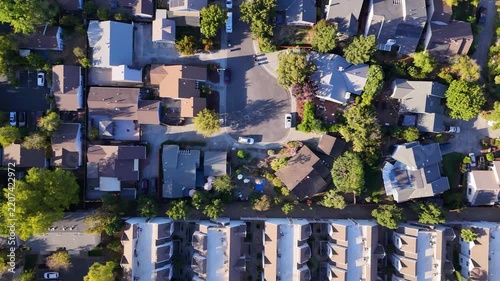 aerial view of a middle class American  residential houses neighborhood in a city suburbs. suburbia