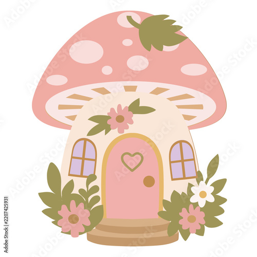 Cute  garden fairy  mushroom house vector cartoon illustration