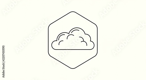Simple cloud line icon within a hexagonal border.