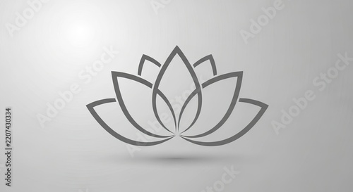 Simple gray lotus flower outline on light background.