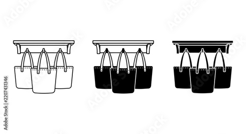 Tote Bag Icons Set: Shopping, Retail, and Fashion Vector Graphics