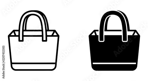 Two Tote Bag Icons, Shopping Bag Vector Graphics, Retail Accessory Symbols