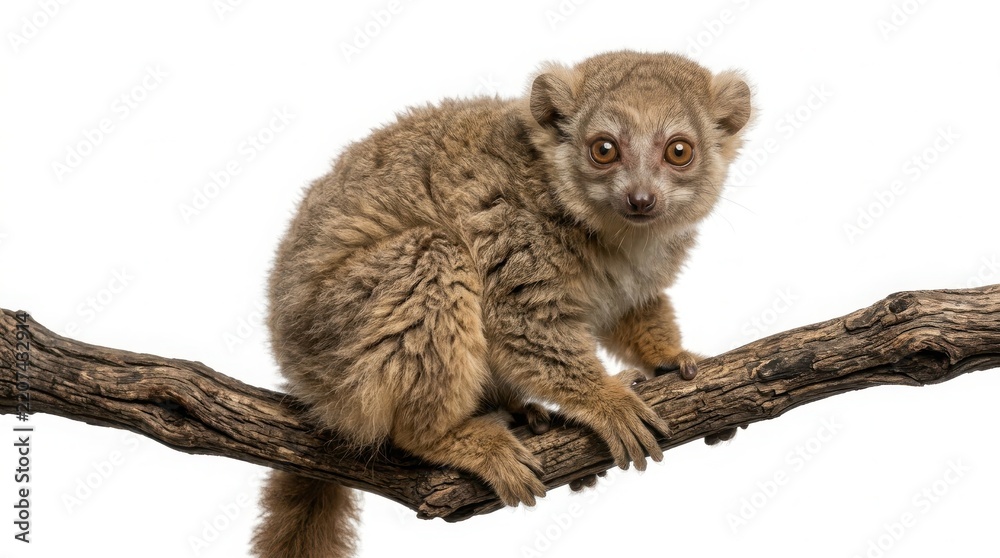 Obraz premium Close up portrait of a fluffy lemur sitting on a tree branch with wild animal furry animal nature photography cute animal exotic animal habitat lemur species climbing animal life