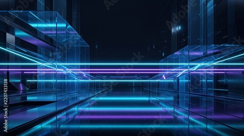 Futuristic Abstract Digital Architecture with Neon Blue and Purple Lights