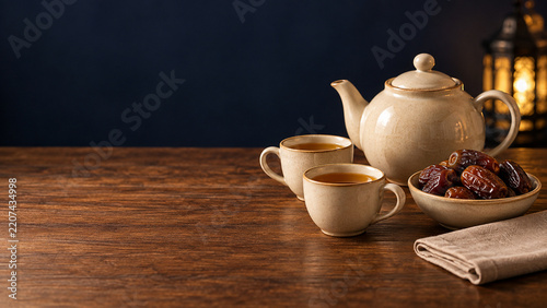 Dates and Ceramic Tea Service for Ramadan Evening