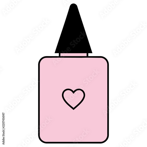 Pink nail polish bottle with black cap and heart