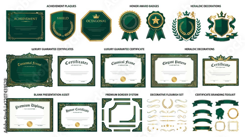 Luxury Certificates and Awards Vector Set: Diplomas, Badges, and Emblems