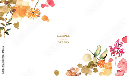 水彩の秋色植物と花のフレームセット｜ナチュラルなボタニカル背景・カードテンプレート
Watercolor Autumn Floral Frame Set, Botanical Border and Natural Background Templates