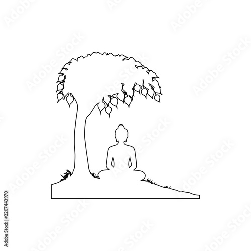 meditation outline icon person yoga under tree illustration