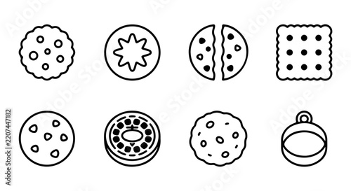 Crisp Cookie Icons, Sweet Biscuit Vector Set, Delicious Baked Goods Graphics