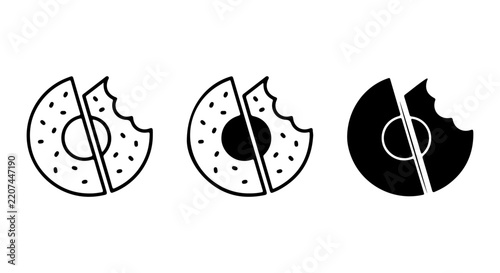 Bitten Donut Icons, Sweet Pastry Symbols, Delicious Doughnut Vector Graphics