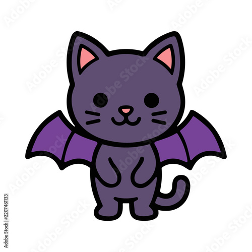 Cute Cartoon Cat with Purple Wings in a Whimsical Design