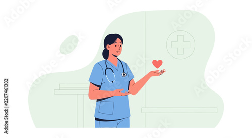Nurse Holding Heart Symbol with Stethoscope Isolated Transparent Background