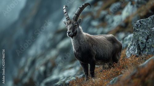 Alpine Ibex in Natural Mountain Habitat