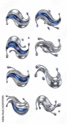 Fluid Dynamics: Silver Swirls and Sapphire Drips