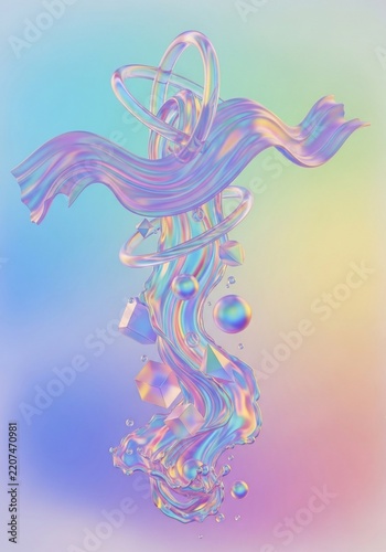 Iridescent Fluid Sculpture in Pastel Dreamscape