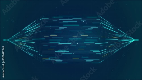 Abstract digital data stream flowing, network connection, technology background, blue and teal glowing particles and lines, futuristic concept