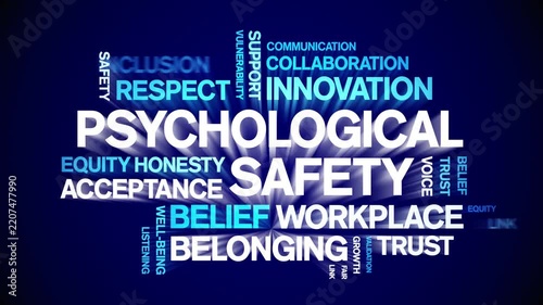 Psychological Safety animated word cloud-animation tag kinetic typography seamless loop.