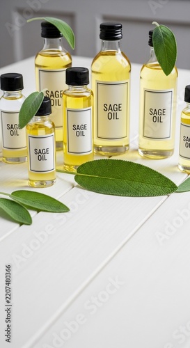 Golden Elixir: Sage's Verdant Essence on a Whitewashed Stage