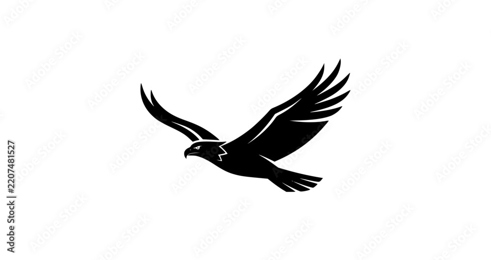Fototapeta premium Minimal eagle flying wing silhouette black vector emblem on white background