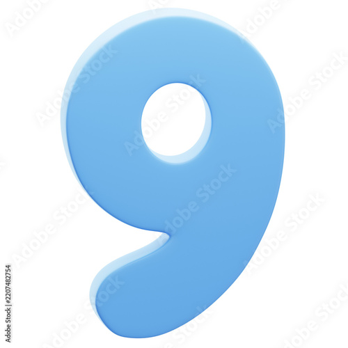 3D Blue Number Nine