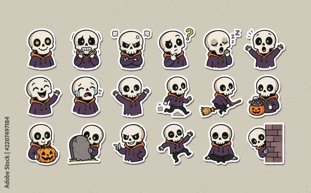 Obraz premium set of funny cartoon skeleton