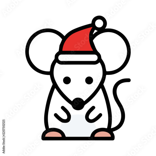Festive Mouse Character Wearing Santa Hat Sitting Against White Background