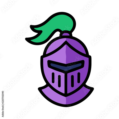 Fierce Medieval Knight Wearing Purple Armor and Green Plume Helmet