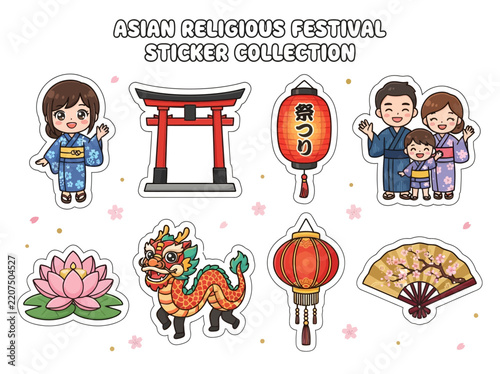 Japanese Festival Sticker Set with Cultural Icons.