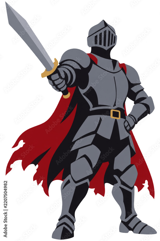 Fototapeta premium Heroic Medieval Knight in Full Plate Armor Wielding a Sword