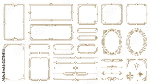 Set of vintage art deco frames and dividers, elegant geometric borders and decorative elements for invitation cards, certificates, and luxury design projects